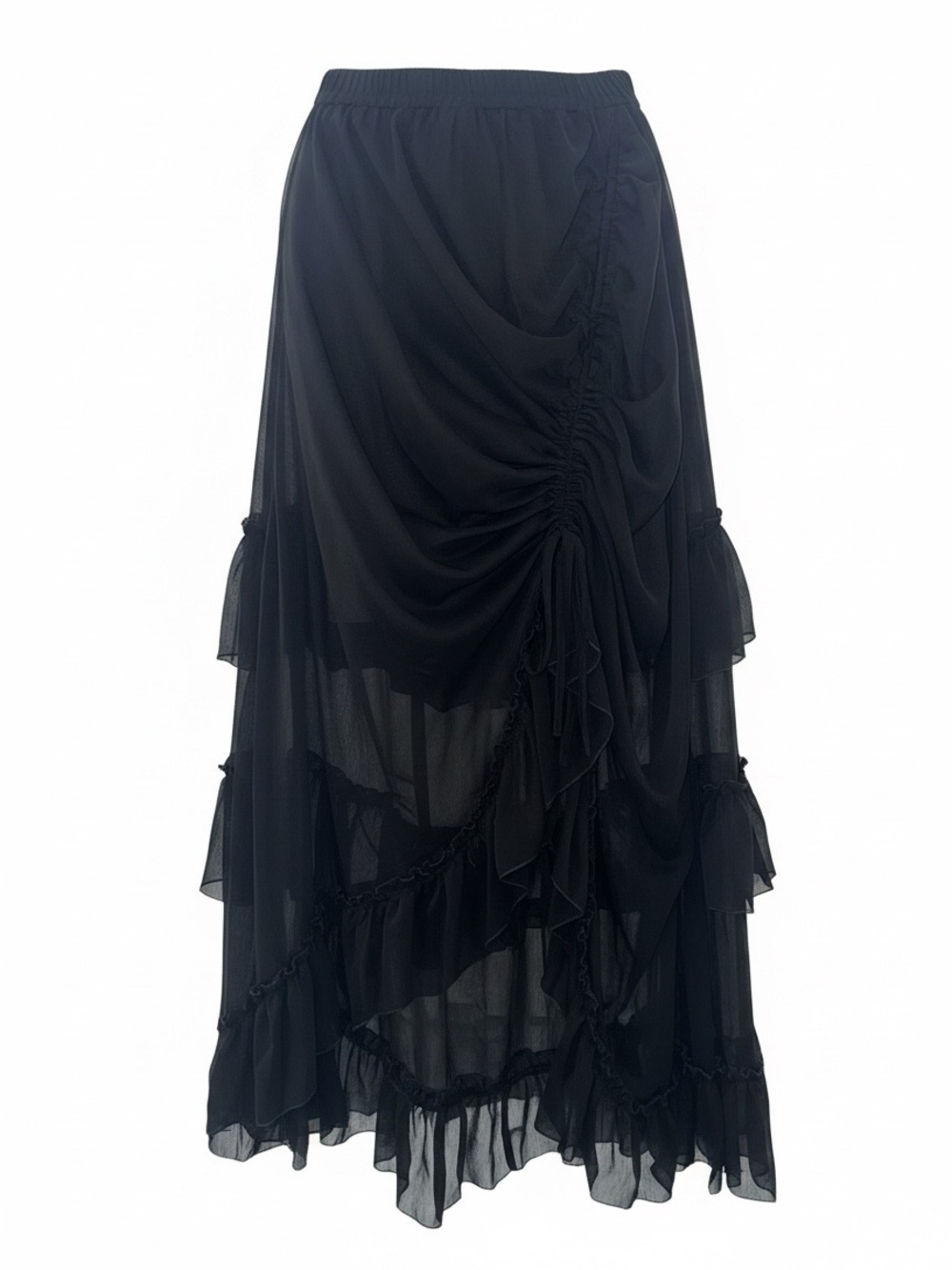 Cider Black Draped Sheer Ruffle Skirt